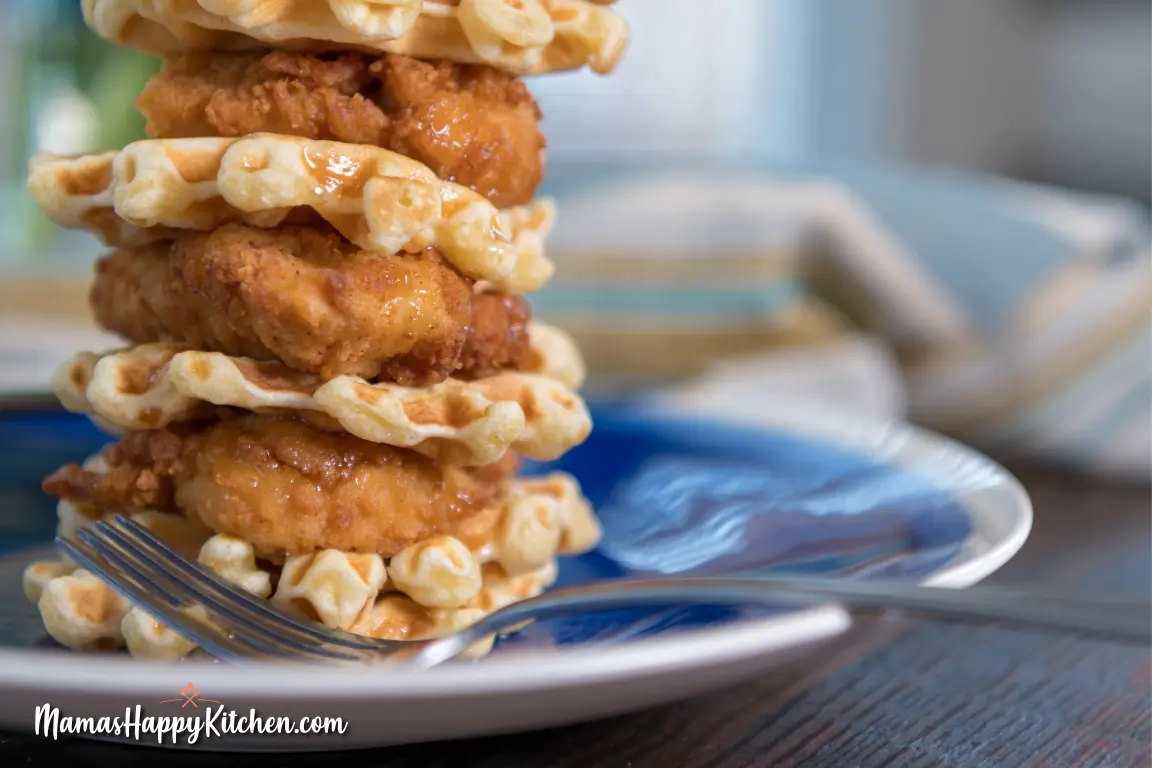 Spicy Sriracha Chicken and Sweet Potato Waffles