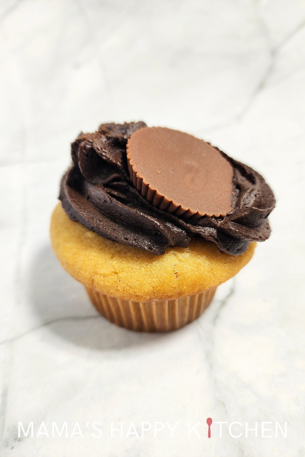 The middle daughter had a birthday this past week, and I whipped (haha!) these easy peanut butter cupcakes with whipped chocolate frosting for her. These cupcakes are "reversed" from the traditional chocolate cupcake with peanut butter frosting. It's a simple, yet delicious recipe. The best part is that neither the frosting, the ganache center, nor the cupcake itself is overly sweet. Although I appreciate a shot of sugar, I can't handle cupcakes that lay on the sweet too much.