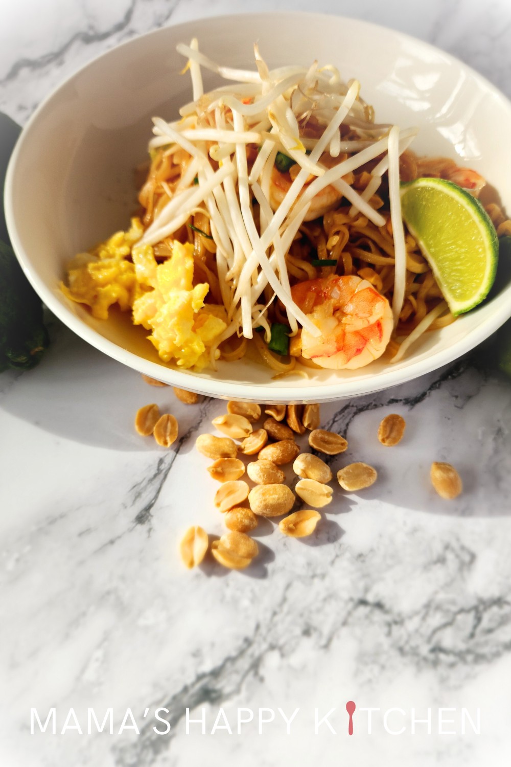 I absolutely love shrimp. Maybe it's because I grew up surrounded by the ocean. Or maybe it's because shrimp is just delicious. This shrimp Pad Thai recipe features those large, raw shrimp that you can buy in a big bag on sale at the local grocery store. But you can use any kind of shrimp, prawn, or even scallops, either raw or cooked, frozen or fresh. Regardless of your choice, the seafood adds a wonderful flavor and texture to the dish, complementing the tangy flavors of the Pad Thai.