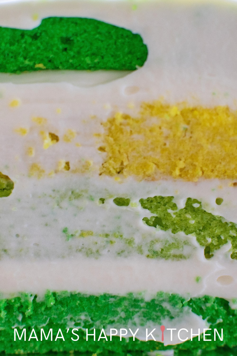 The luck of the Irish is in every bite of this St. Patrick's Day green rainbow cake. It's bright, happy colors are just the thing to bring some shamrock and gold to the end of the rainbow. I made four layers, but you can make as many (or as little) as you want. You can also change out the colors, if you want an actual rainbow. Below, I included a mascarpone cheese substitution, too, if you can't find it. The cake itself is a simple vanilla cake, but not overpoweringly so.