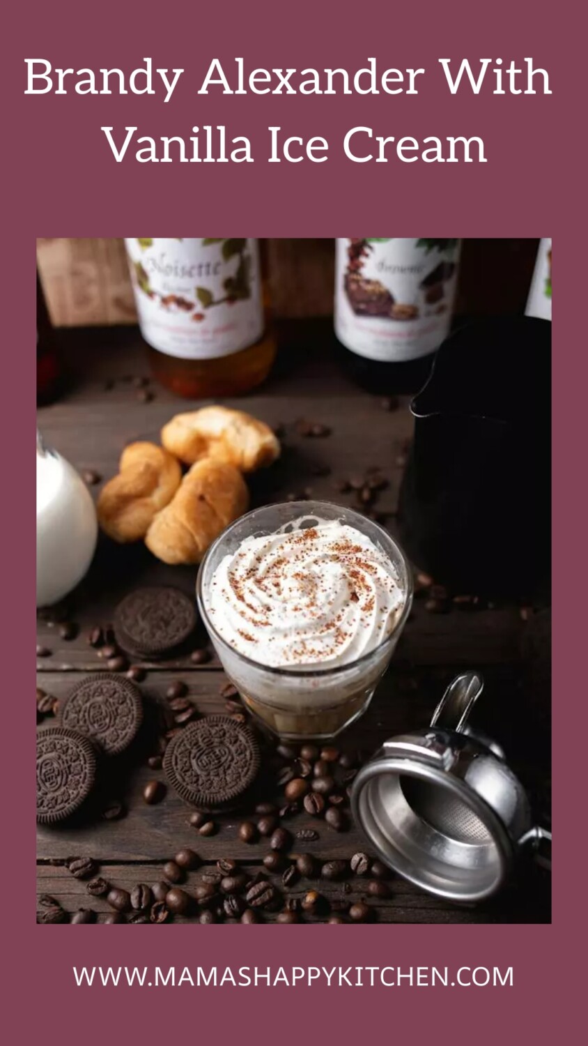 So I was at the State Store the other day, and I bought some crème de cocoa. I thought it would make a great little dabble for our after-eating coffee for our annual Christmas party. Enter this delicious brandy Alexander recipe with vanilla ice cream. It is so naughty for Santa!