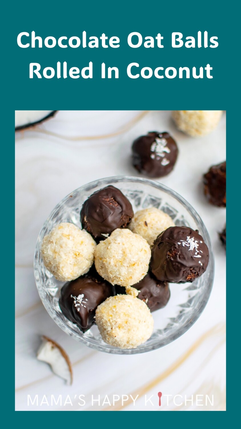 To help out The Husband with his workout routine, I decided to make these healthy bounty bites: chocolate oat balls rolled in coconut. Let me tell you how much I appreciate him working out. :) So I want to encourage him with these are little balls of deliciousness. For an added dose of goodness, you can add some protein powder to the chocolate, which will hide the chalky taste. These healthy bounty balls are also a good snack, a breakfast bite, or a homemade gift for Christmas.