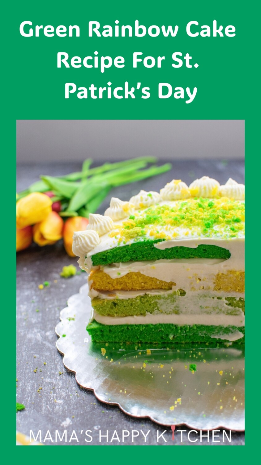 The luck of the Irish is in every bite of this St. Patrick's Day green rainbow cake. It's bright, happy colors are just the thing to bring some shamrock and gold to the end of the rainbow. I made four layers, but you can make as many (or as little) as you want. You can also change out the colors, if you want an actual rainbow. Below, I included a mascarpone cheese substitution, too, if you can't find it. The cake itself is a simple vanilla cake, but not overpoweringly so.